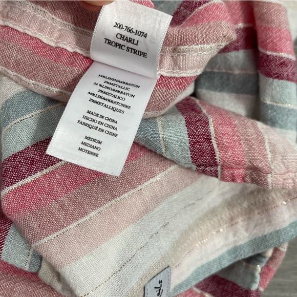 Rails Charli Button Down Top Tropic Metallic Stripe Linen Blouse Top Revolve M - Picture 13 of 16